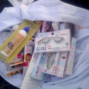 Lots of eye lash things fake lashes.glue. attachments